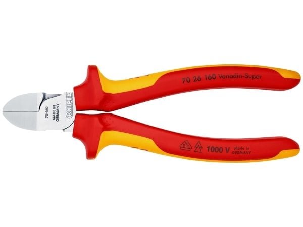 Knipex 70 26 160, Avbitartång, Kromvanadinstål, Plast, Orange, Röd, 160 mm, 216 g