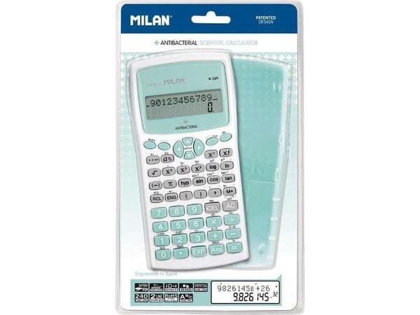 Milan M240, Lomme, Vitenskaplig, 12 sifre, 2 linjer, Batteri, Turkis, Hvit