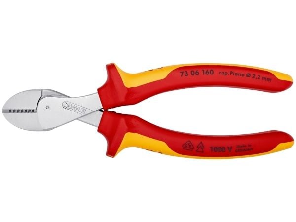 Knipex X-Cut, Diagonal tang, Kromvanadiumstål, Plast, Oransje, Rød, 160 mm, 175 g