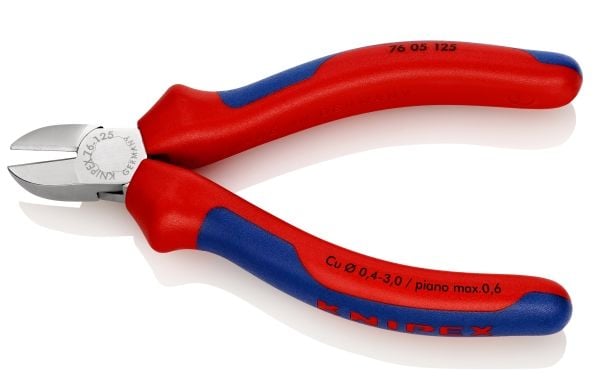 Knipex 76 05 125, Diagonal tang, Kromvanadiumstål, Plast, Blå, Rød, 125 mm, 118 g