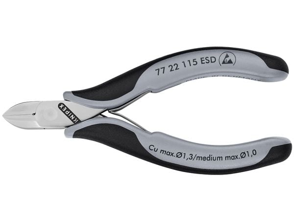 Knipex 77 22 115 ESD, Diagonaltang, stål, plast, svart, grå, 115 mm, 80 g
