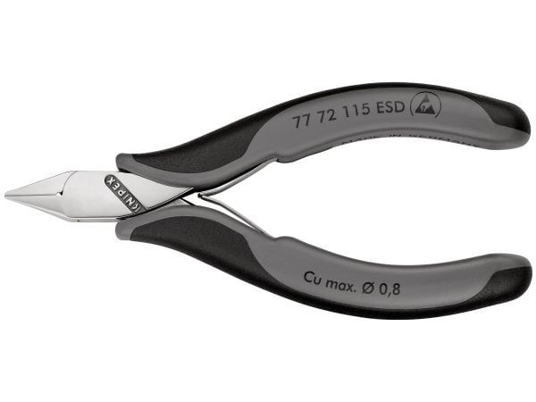 Knipex 77 72 115 ESD, Diagonaltang, stål, plast, svart, grå, 115 mm, 69 g