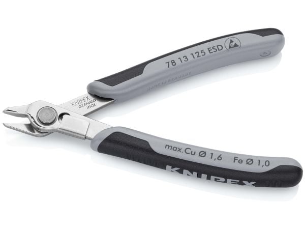 Knipex 78 13 125 ESD, Diagonaltang, Rustfritt stål, Stål, Plast, Svart, Grå, 125 mm, 57 g