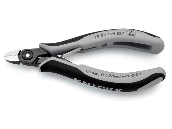 Knipex 79 02 125 ESD, Diagonal tang, Kromvanadiumstål, Plast, Sort, Grå, 125 mm, 61 g
