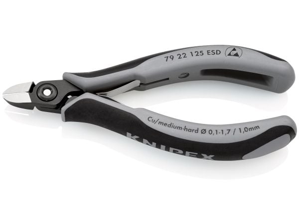 Knipex 79 22 125 ESD, Diagonaltang, 1 cm, 6,5 mm, Stål, Svart, Grå, 125 mm