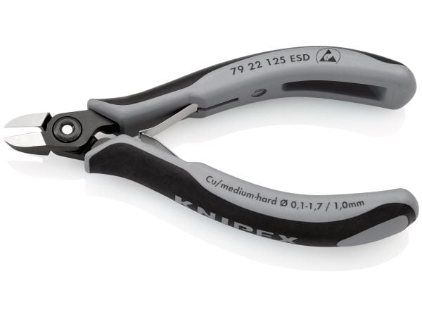 Knipex 79 22 125 ESD, Diagonaltang, 1 cm, 6,5 mm, Stål, Svart, Grå, 125 mm