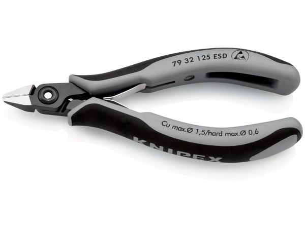 Knipex 79 32 125 ESD, Avbitartång, Kromvanadinstål, Plast, Svart, Grå, 125 mm, 61 g
