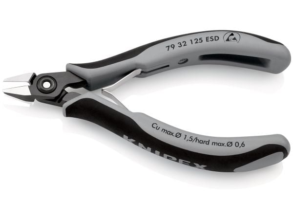 Knipex 79 32 125 ESD, Avbitartång, Kromvanadinstål, Plast, Svart, Grå, 125 mm, 61 g