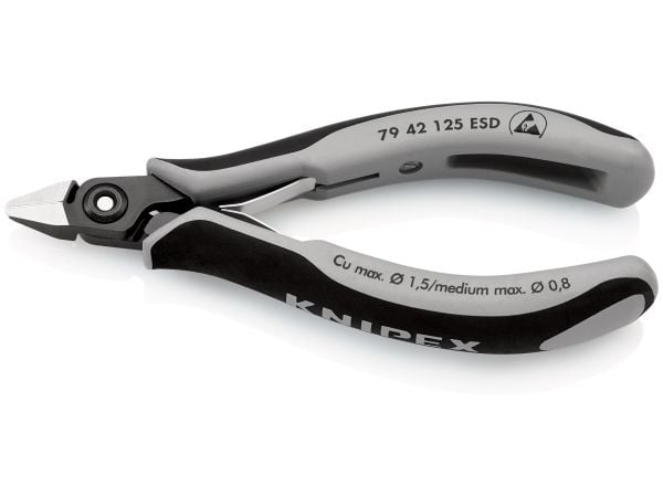 Knipex 79 42 125 ESD, Diagonal tang, Kromvanadiumstål, Plast, Sort, Grå, 125 mm, 58 g