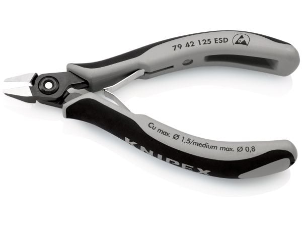 Knipex 79 42 125 ESD, Diagonal tang, Kromvanadiumstål, Plast, Sort, Grå, 125 mm, 58 g