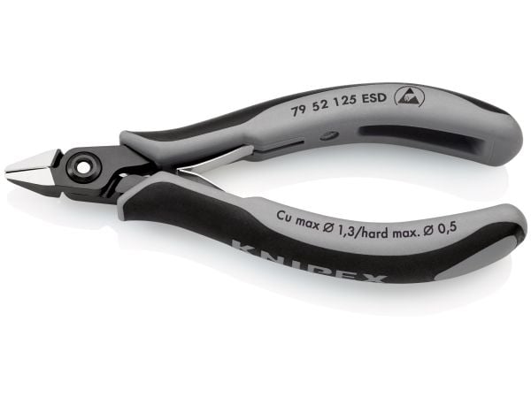 Knipex 79 52 125 ESD, Diagonal tang, Kromvanadiumstål, Plast, Sort, Grå, 125 mm, 58 g