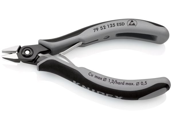 Knipex 79 52 125 ESD, Diagonal tang, Kromvanadiumstål, Plast, Sort, Grå, 125 mm, 58 g