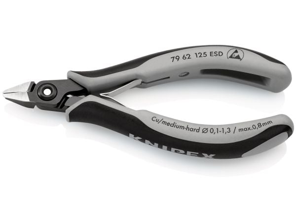 Knipex 79 62 125 ESD, Diagonaltang, 1 cm, stål, svart, grå, 125 mm, 58 g