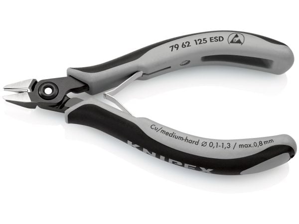 Knipex 79 62 125 ESD, Diagonaltang, 1 cm, stål, svart, grå, 125 mm, 58 g