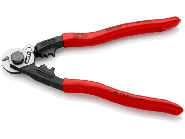 Knipex Knipex-Werk 95 61 190 Teräslankasakset Soveltuu alumiini- ja kuparikaapeleille, yksi- ja monijohtimille, Keskikova teräslanka 7 mm 10 mm² 7