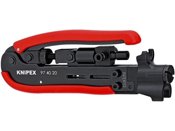Knipex 97 40 20 SB Puristustyökalu Sopii f-liittimille, BNC-liittimille, RCA-liittimille RG59, RG6, RG11