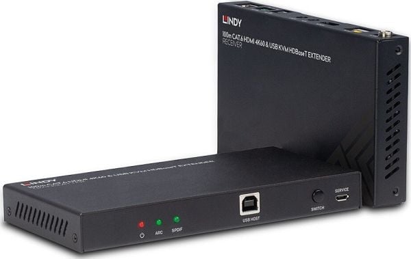 Lindy 38343, Sender og Mottaker, Koblet med ledninger (ikke trådløs), 100 m, Cat6, 3840 x 2160 piksler, 60 Hz