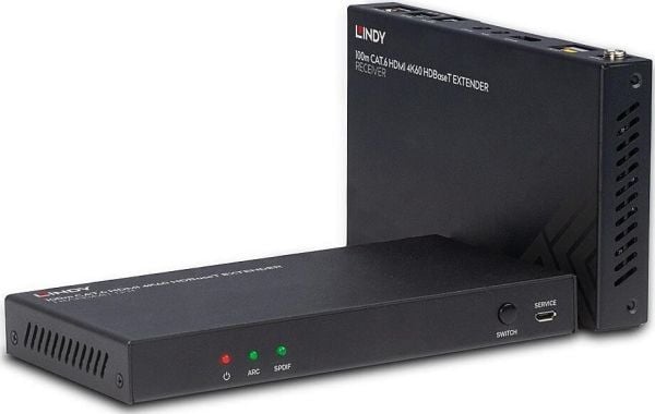 LINDY - Sender og mottaker - video, lyd, infrarød og seriell utvidelse - HDMI, HDBaseT - over CAT 6 - opptil 100 m (38340)