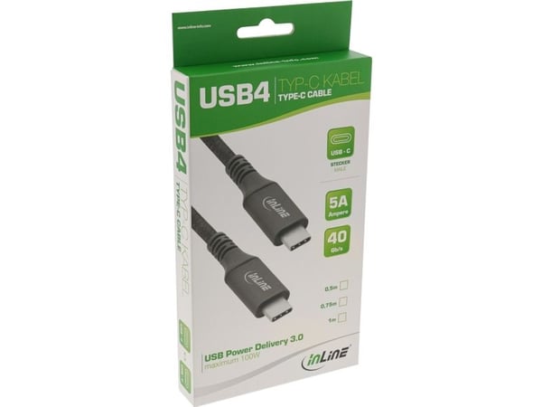 InLine 35906A, 0,5 m, USB C, USB C, USB4 Gen 3x2, 40 Gbit/sek, svart