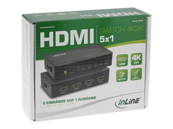 InLine 65019, HDMI, svart, 60 Hz, 6 Gbit/sek, 600 MHz, 4096 x 2160 piksler