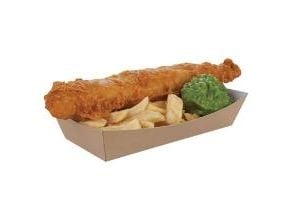 Pommes Frites Bakke XL L220/190xB115/85xH45mm Pap/Plast Brun/Hvid,250 stk/krt