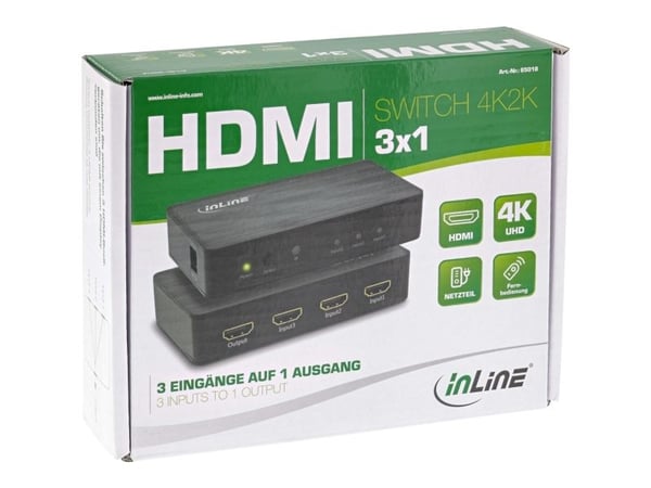 InLine 65018, HDMI, svart, 60 Hz, 6 Gbit/sek, 600 MHz, 4096 x 2160 piksler