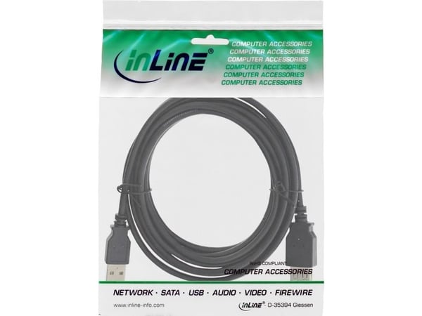 InLine 34602B, 2 m, USB A, USB A, USB 2.0, Svart
