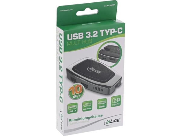 InLine 33272A, USB 3.2 Gen 2 (3.1 Gen 2) Type-C, HDMI, USB 3.2 Gen 2 (3.1 Gen 2) Type-A, USB 3.2 Gen 2 (3.1 Gen 2) Type-C, 10000 Mbit/s, 3840 x 216...