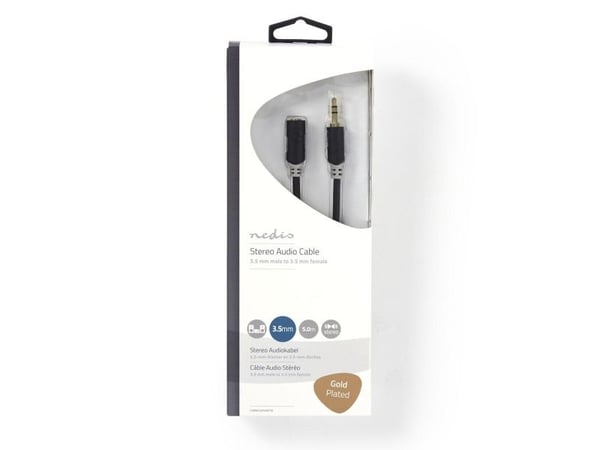 Nedis - Lydforlengelseskabel - mini-phone stereo 3.5 mm hann til mini-phone stereo 3.5 mm hunn - 5 m - antrasitt - rund