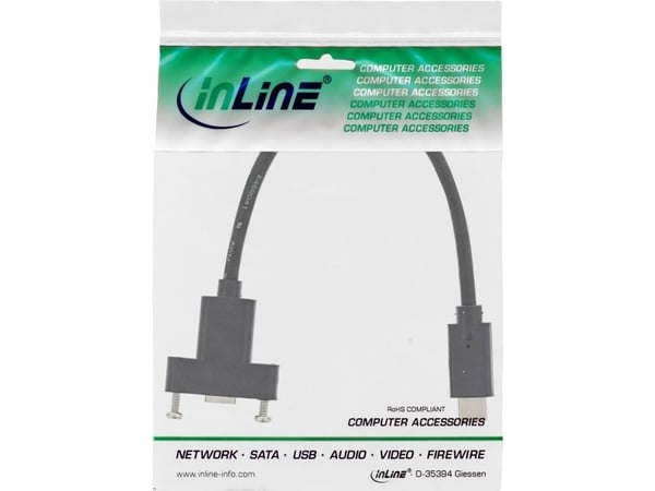 InLine 33441G, 0,2 m, USB C, USB C, USB 3.2 Gen 1 (3.1 Gen 1), Hankjønn/hunkjønn, Svart