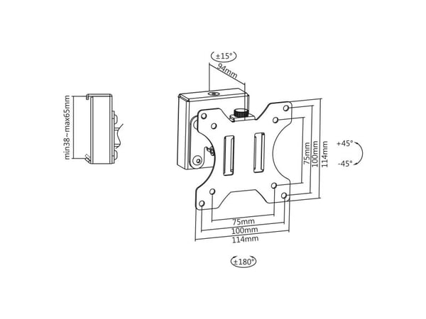 InLine 23183A, Svart, Stål, 6,5 kg, 75 x 75,100 x 100 mm, 33 cm (13"), 33 cm (13")
