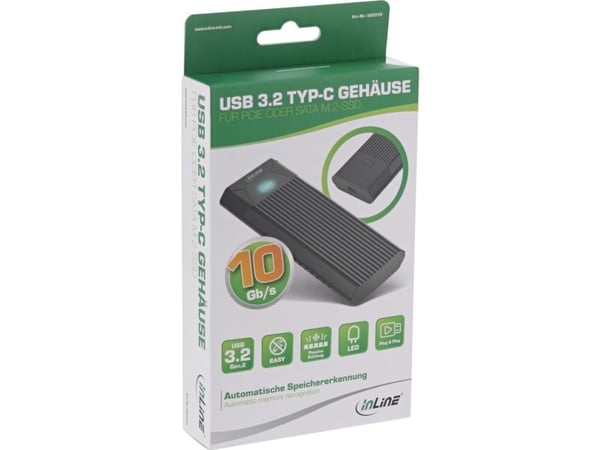 InLine 00031H, SSD-inkapsling, M.2, 10 Gbit/s, USB-anslutning, Svart