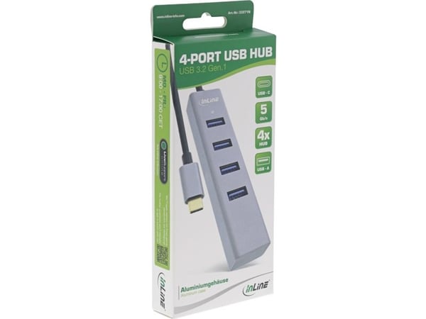 InLine 33271N, USB 2.0 Type-C, USB 3.2 Gen 1 (3.1 Gen 1) Type-A, 5000 Mbit/s, Grå, Aluminium, USB