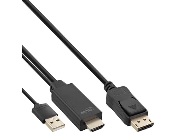 InLine 17161P, 1 m, HDMI + USB, DisplayPort, Hankjønn, Hankjønn, Rett