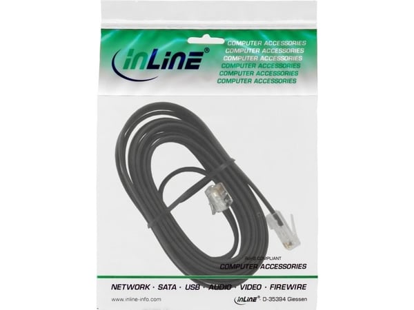 InLine 18648, 10 m, RJ45, RJ12, Sort, Hankjønn, Hankjønn