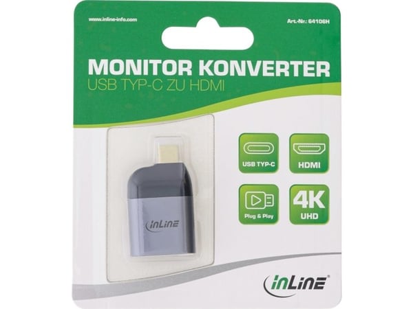 InLine 64106H, USB Type-C, HDMI-utgang, 3840 x 2160 piksler