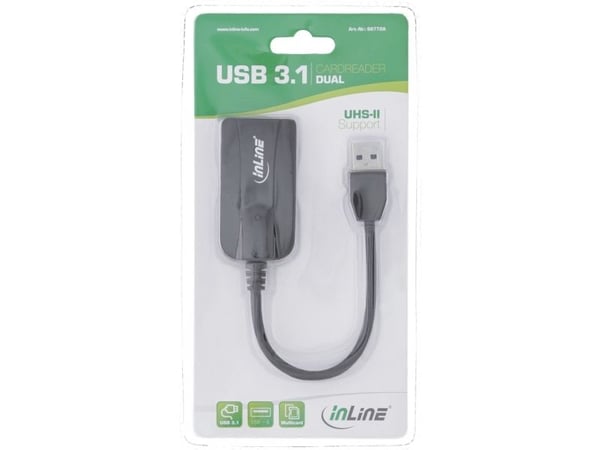 InLine 66772A, MMC Mobile, MicroSD (TransFlash), MicroSDHC, MicroSDXC, RS-MMC, SD, SDHC, SDXC, Svart, 100 Mbit/s, USB 3.2 Gen 1 (3.1 Gen 1) Type-A,...