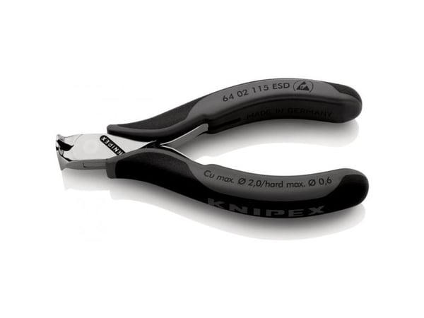 Knipex 64 02 115 ESD, Hånd kabelkutter, Sort, Rustfritt stål, 1,6 cm, 2 mm, DIN ISO 9654, DIN EN 61 340-5, 130 mm