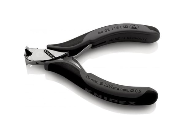 Knipex 64 02 115 ESD, Hånd kabelkutter, Sort, Rustfritt stål, 1,6 cm, 2 mm, DIN ISO 9654, DIN EN 61 340-5, 130 mm
