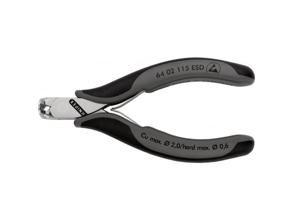 Knipex 64 02 115 ESD, Hånd kabelkutter, Sort, Rustfritt stål, 1,6 cm, 2 mm, DIN ISO 9654, DIN EN 61 340-5, 130 mm