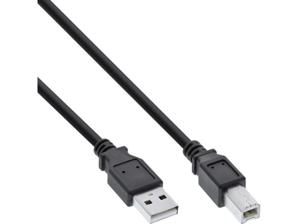 InLine 34520X, 2 m, USB A, USB B, USB 2.0, Hankjønn/hankjønn, Svart