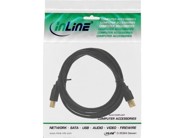 InLine 34520X, 2 m, USB A, USB B, USB 2.0, hane/kvinna, svart