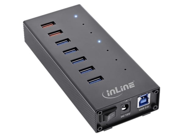 InLine 35395I, USB 3.2 Gen 1 (3.1 Gen 1) Typ-B, USB 3.2 Gen 1 (3.1 Gen 1) Typ-A, 5000 Mbit/s, Sort, Aluminium, DC
