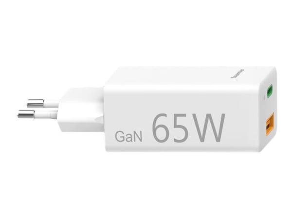 Hama - Strømadapter - 65 watt - 3.25 A - PD, QC 3.0 - 2 utgangskontakter (USB-type A, USB-C) - hvit