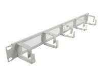 Delock Cable Management Brush Strip with 5 hooks - Styringspanel for rackkabler med børste - grå - 1U - 19"