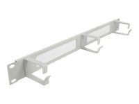 Delock Cable Management Brush Strip with 3 hooks - Styringspanel for rackkabler med børste - grå - 1U - 19"