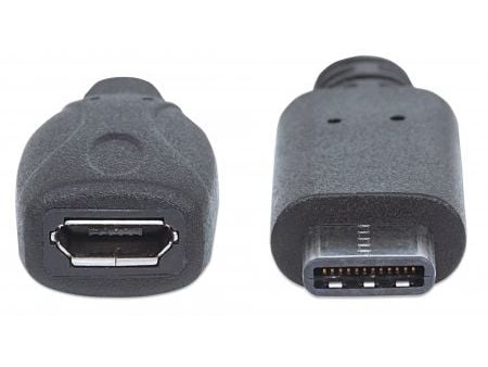 Manhattan 353335, 0,15 m, Micro-USB B, USB C, USB 2.0, uros-/naarasliitin, musta