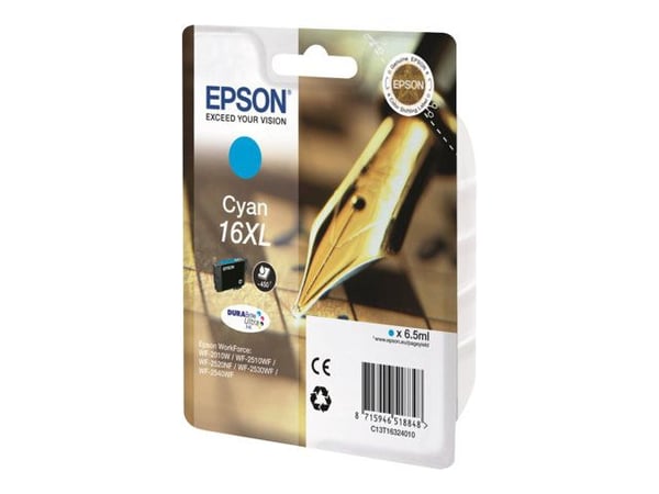 Epson 16XL - 6.5 ml - XL - cyan - original - blekkpatron - for WorkForce WF-2010, 2510, 2520, 2530, 2540, 2630, 2650, 2660, 2750, 2760