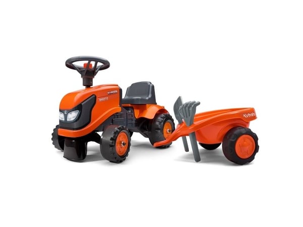 FALK Baby Kubota-ajotraktori perävaunulla, haravalla ja lapiolla (808-022)