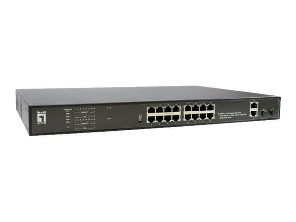 LevelOne GEP-2021 - Switch - 16 x 10/100/1000 (PoE) + 2 x 10/100/1000 + 2 x Gigabit SFP (opplink) - stasjonær, rackmonterbar - PoE (270 W)